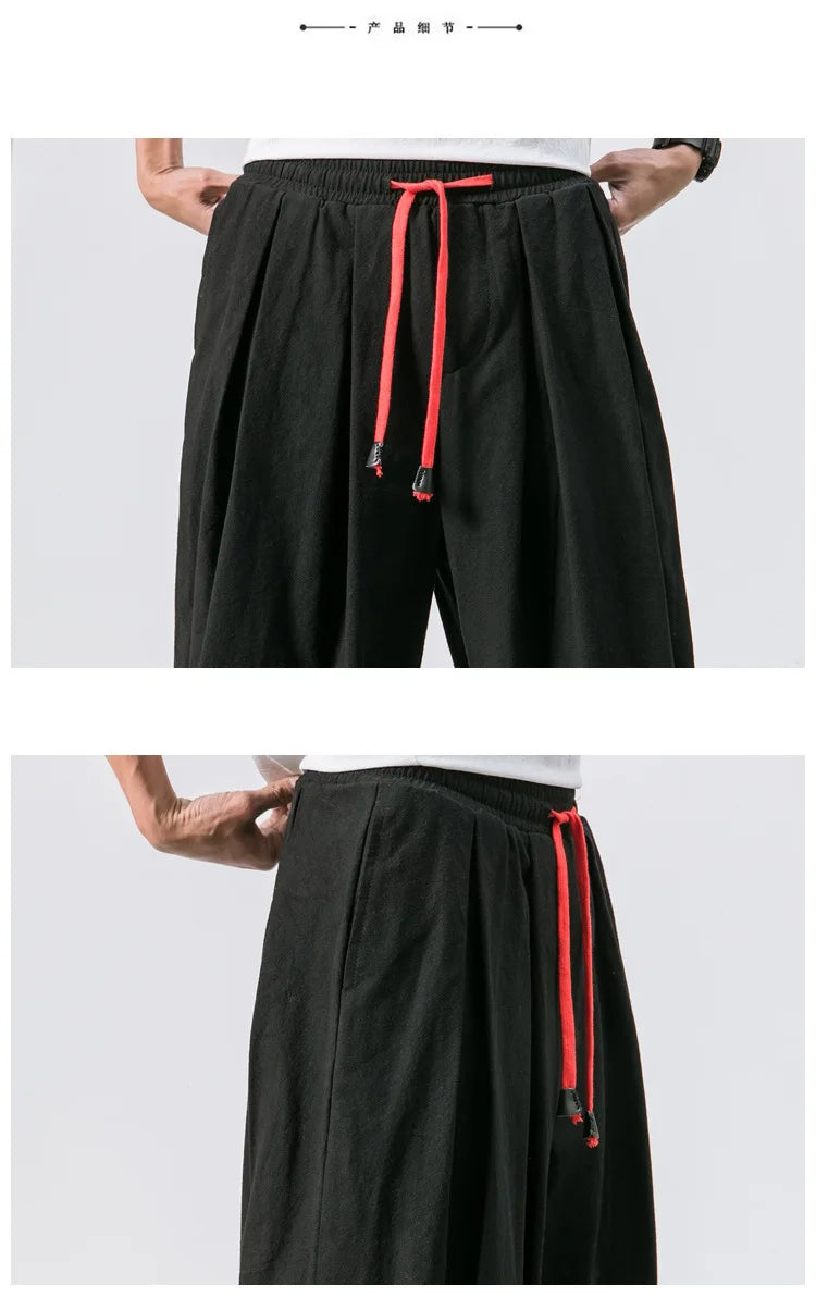 New Oversized Men Harem Pants Loose Chinese Style Cotton and Linen Sweatpants Joggers High Quality Casual Trousers Men