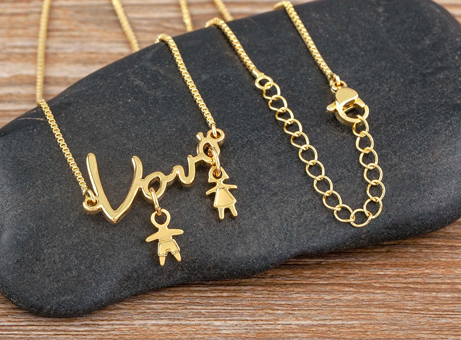 Nidin Gold-Plated Mom and Daughter Pendant Necklace with Cubic Zirconia, Elegant Mother's Day Jewelry Gift