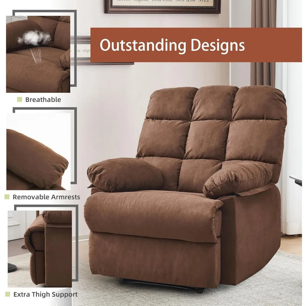 Rocker Recliner Chair for Adults: Overstuffed Manual Reclining Sofa in Soft Upholstered Fabric