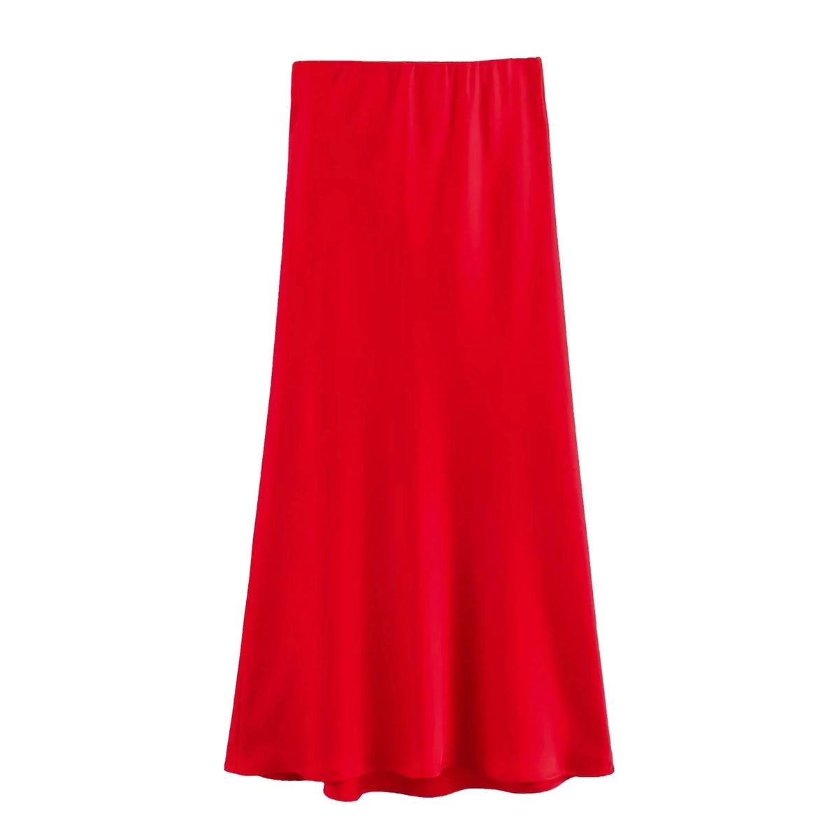 Women&#39;s Flowing Satin Midi Skirt: Vintage High-Waist Flared Hem Design