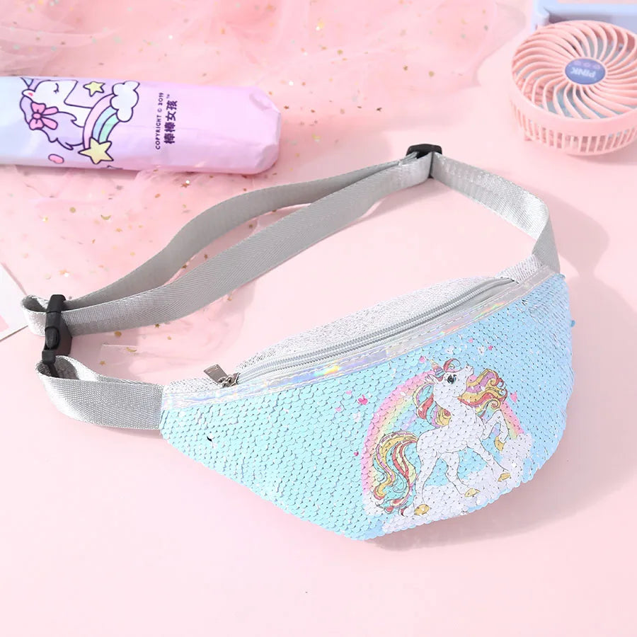 Shiny Sequin Unicorn Fanny Pack - Girls&#39; Waist Bag for Outdoor Travel &amp; Holiday Gifts