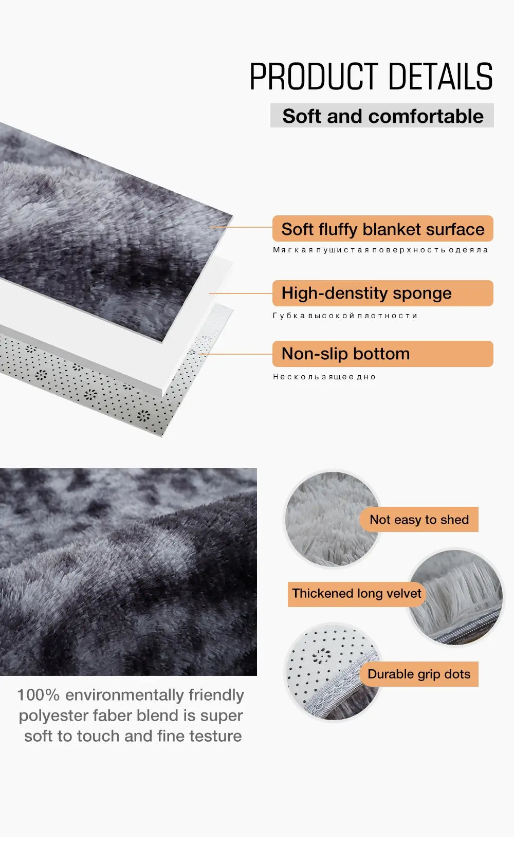 Gray Plush Carpet for Living Room: Soft Velvet Rug and Fluffy Anti-Slip Mat for Bedroom and Kids&#39; Room Home Decor