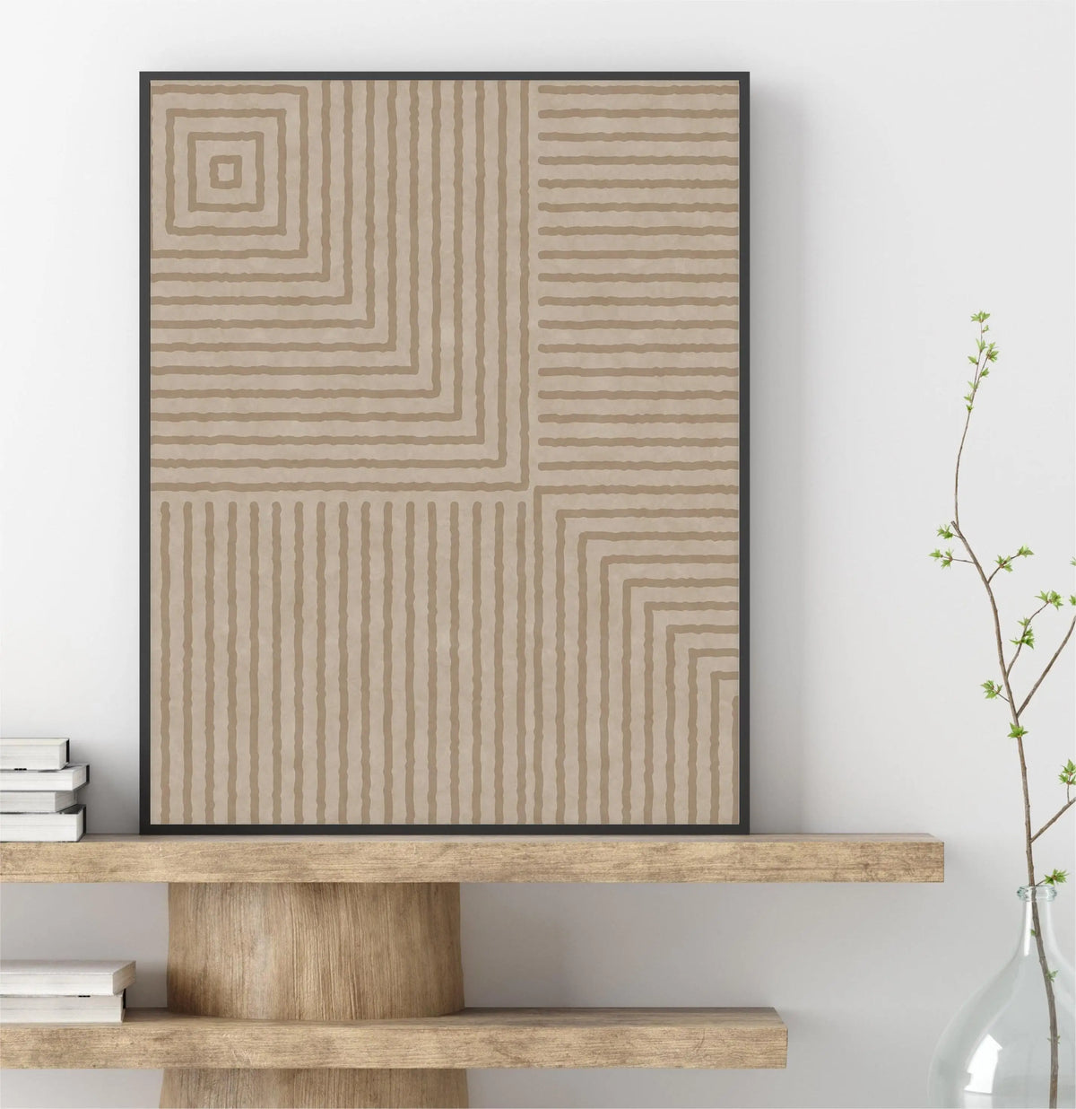 Modern Neutral Abstract Canvas Poster: Black and Beige Bohemian Wall Art for Home Decor