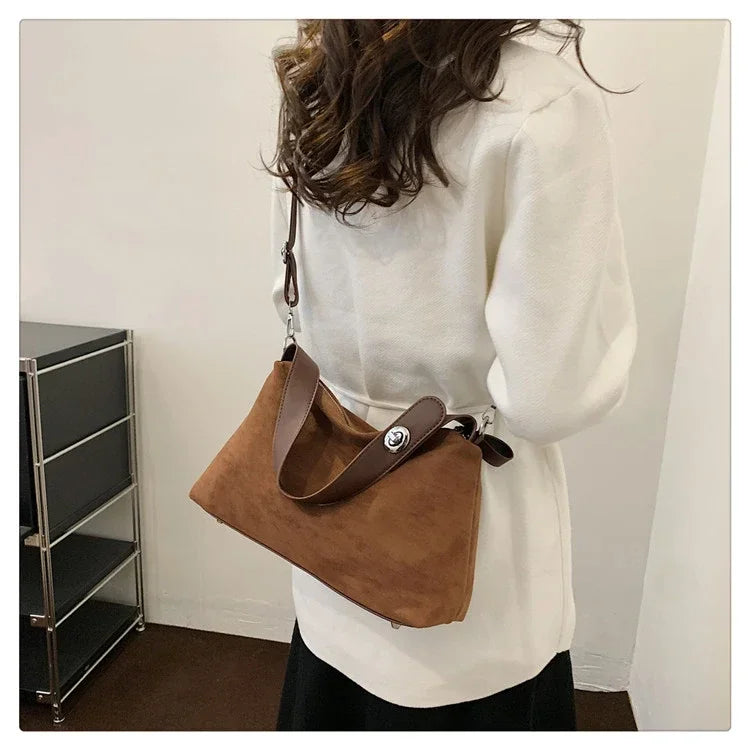 Suede Zipper Shoulder Bags - Fashionable Versatile Pillow Crossbody Bags for Women