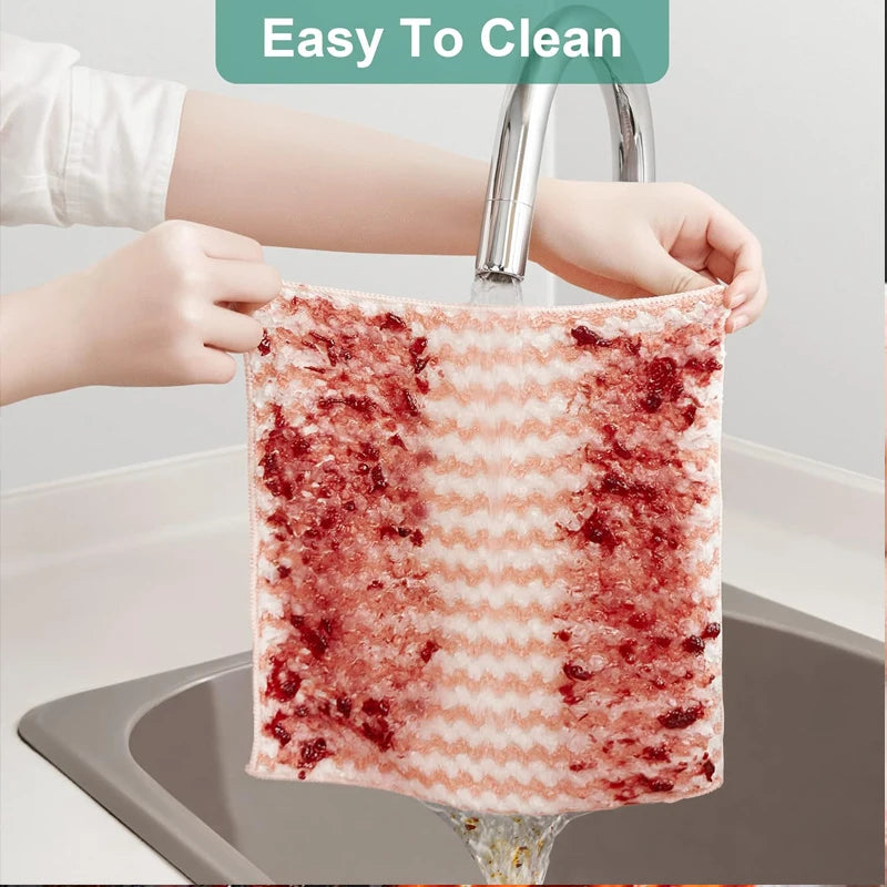 Double-Sided Fleece Dishcloths: Super Absorbent Cleaning Cloths and Scouring Pads for Kitchen Washing, Dish Rags, and Glass Windows