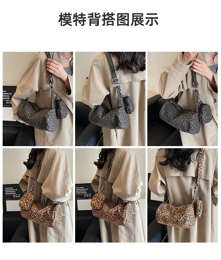 Korean Leopard Print Canvas Armpit Bag - Trendy Fashion Shoulder Bag for Women