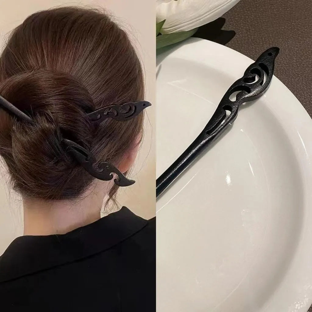 Simple Black Wood Hairpin – Elegant Hair Accessory for Women, Perfect for Everyday or Special Occasions