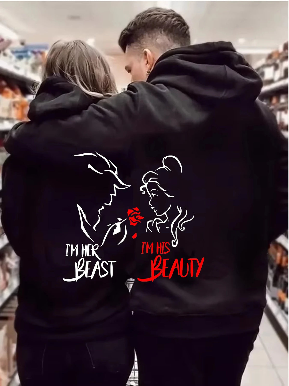 Love Print Fleece Hoodie for Men and Women, Casual Long Sleeve Pullover, Streetwear Autumn Winter Couple Sweatshirt