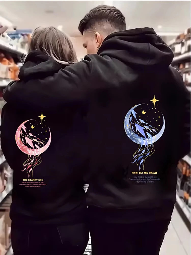 Love Print Fleece Hoodie for Men and Women, Casual Long Sleeve Pullover, Streetwear Autumn Winter Couple Sweatshirt