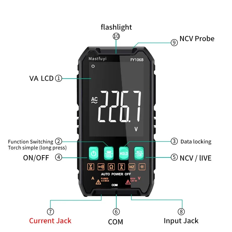 Mini Digital Multimeter – Smart Electrician Tester for DC/AC Voltage, Capacitance, Ohm, Hz, and NCV, Professional Multitester