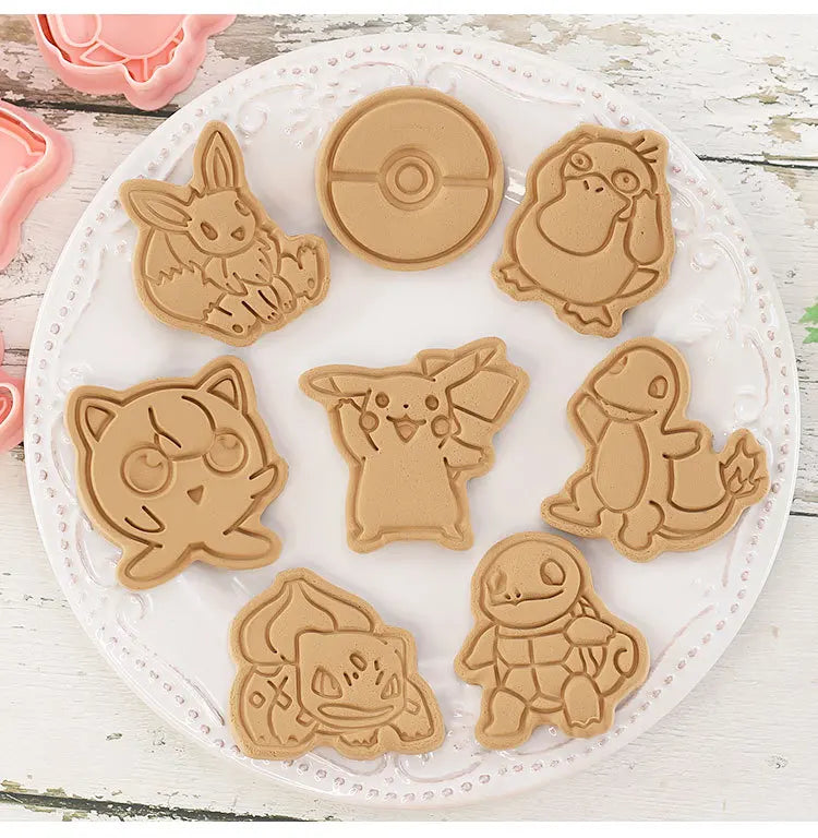 6 Pcs Pokémon Figures Cookie Cutter Set: Cartoon DIY Bakery Molds for Biscuits, Press Stamps, and Sugar Paste Cake Embossers