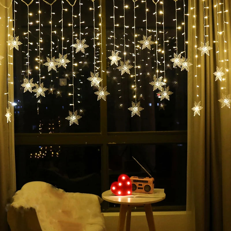 3.2M Christmas Snowflakes LED String Lights: Waterproof Fairy Curtain Lights for Holiday Decor