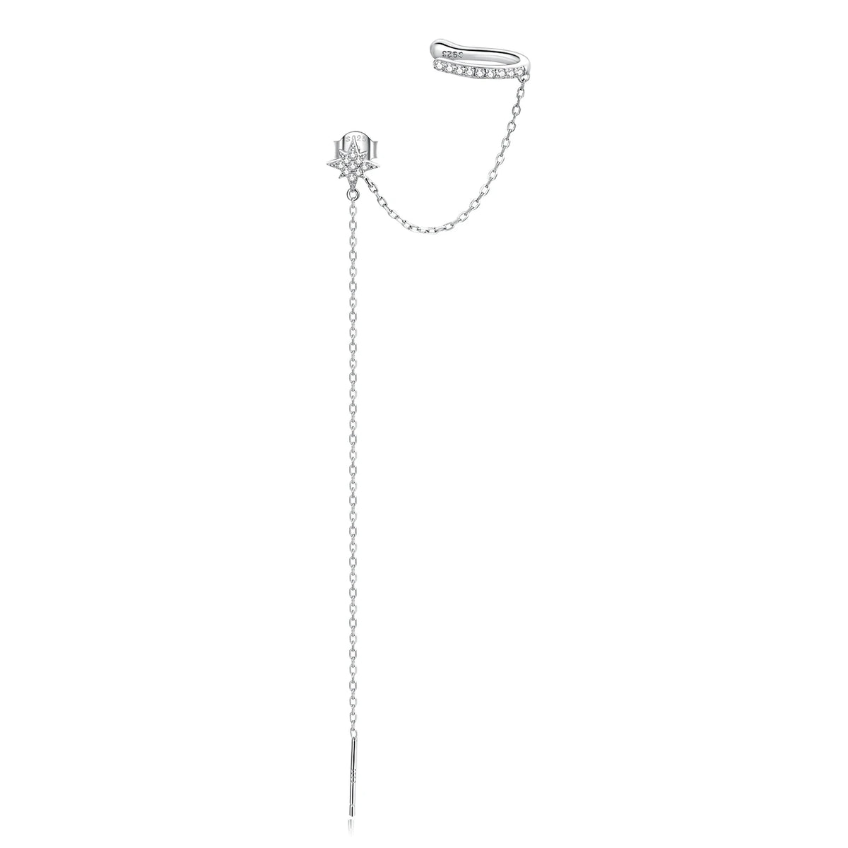 Silver CZ Ear Cuff for Women and Girls, Platinum-Plated Non-Piercing Clip Earring, Elegant Wedding Party Jewelry