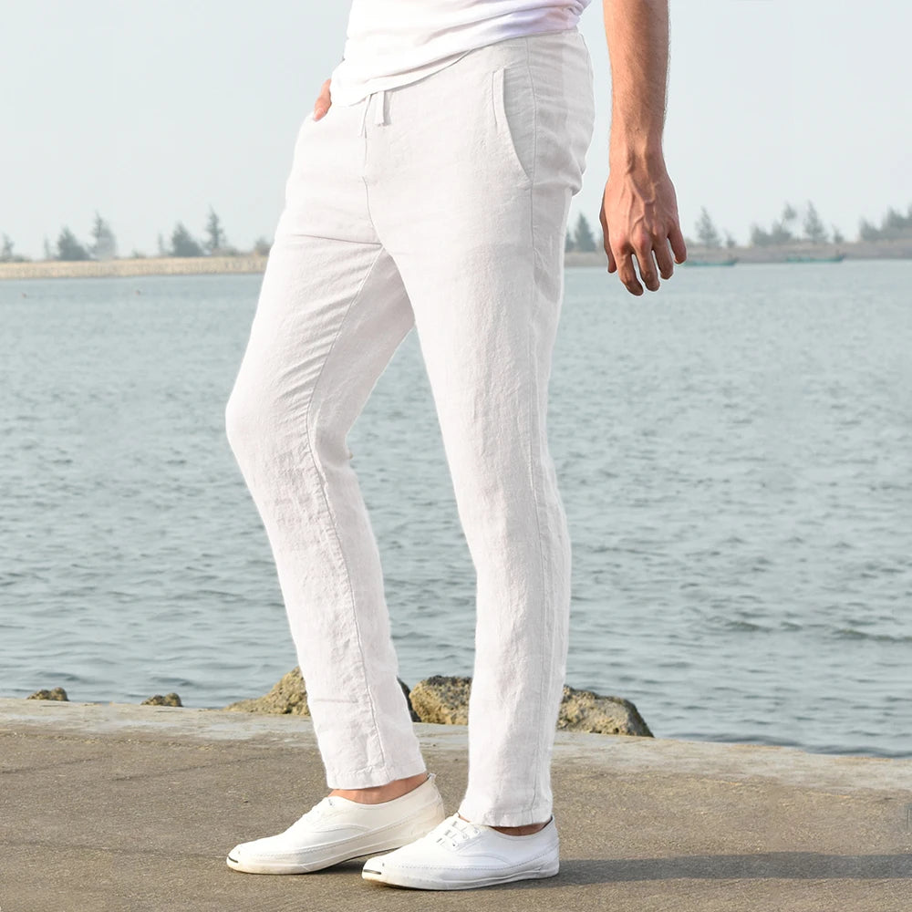 2023 Men&#39;s Cotton Linen Pants Male Autumn New Breathable Solid Color Linen Trousers Fitness Streetwear S-3XL