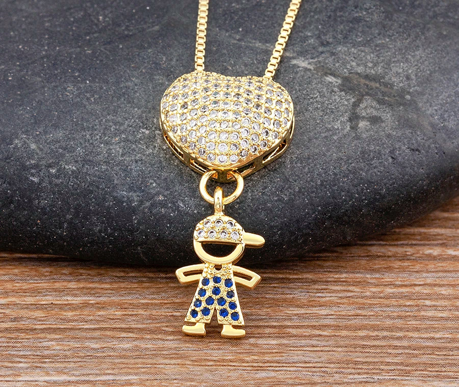 Nidin Luxury Crystal Zircon Heart Pendant Necklace for Girls and Boys, Romantic Inlaid Design Fashion