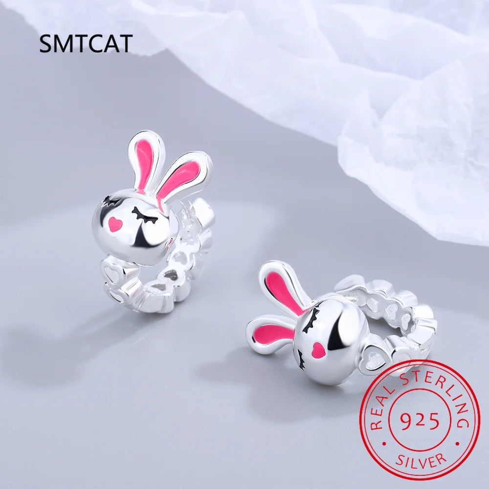 Silver Cute Rabbit Heart Hoop Earrings for Girls and Women, Baby Princess Huggie Earrings, Elegant Fashion Jewelry Gift