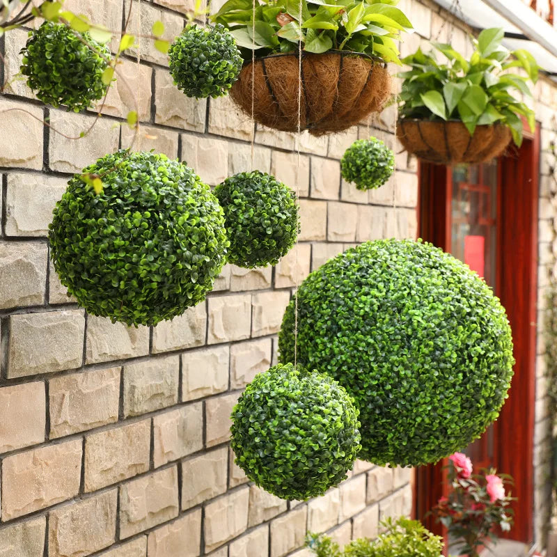 Artificial Green Plant Grass Ball - Simulated Boxwood Decoration for Home and Garden