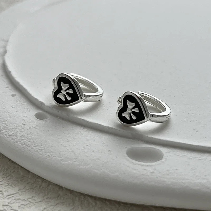 Silver Heart Butterfly Bow Hoop Earrings for Women, Elegant Korean Style Minimalist Fashion Jewelry