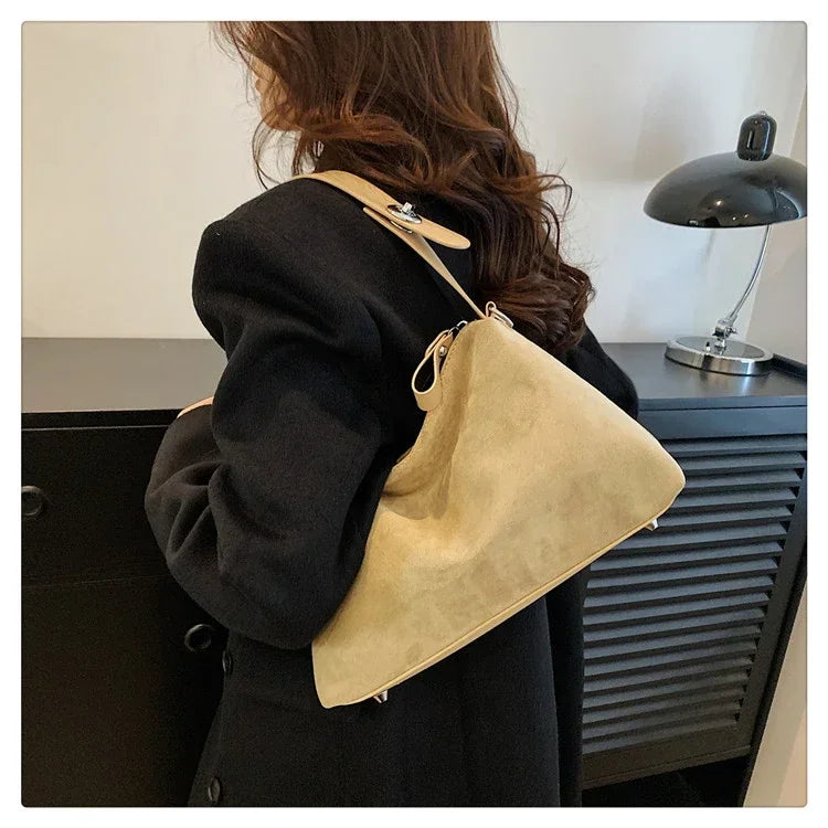 Suede Zipper Shoulder Bags - Fashionable Versatile Pillow Crossbody Bags for Women