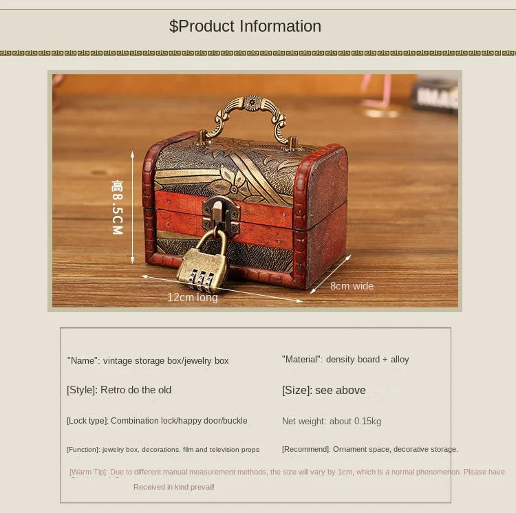 Antique Retro Wooden Jewelry Storage Box with Green Crystal Stone, Vintage Gift and Keepsake Packaging Box