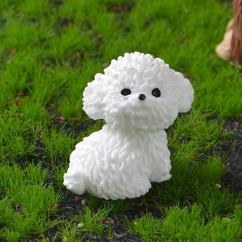 Mini Bichon Frise Dog Figurine: Cute Ornament for Fairy Garden and Home Decor