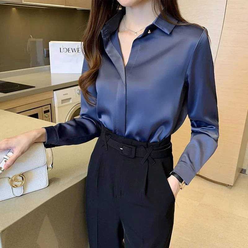 Women&#39;s Casual Long Sleeve Blouse: Spring/Autumn Turn-Down Collar Shirt