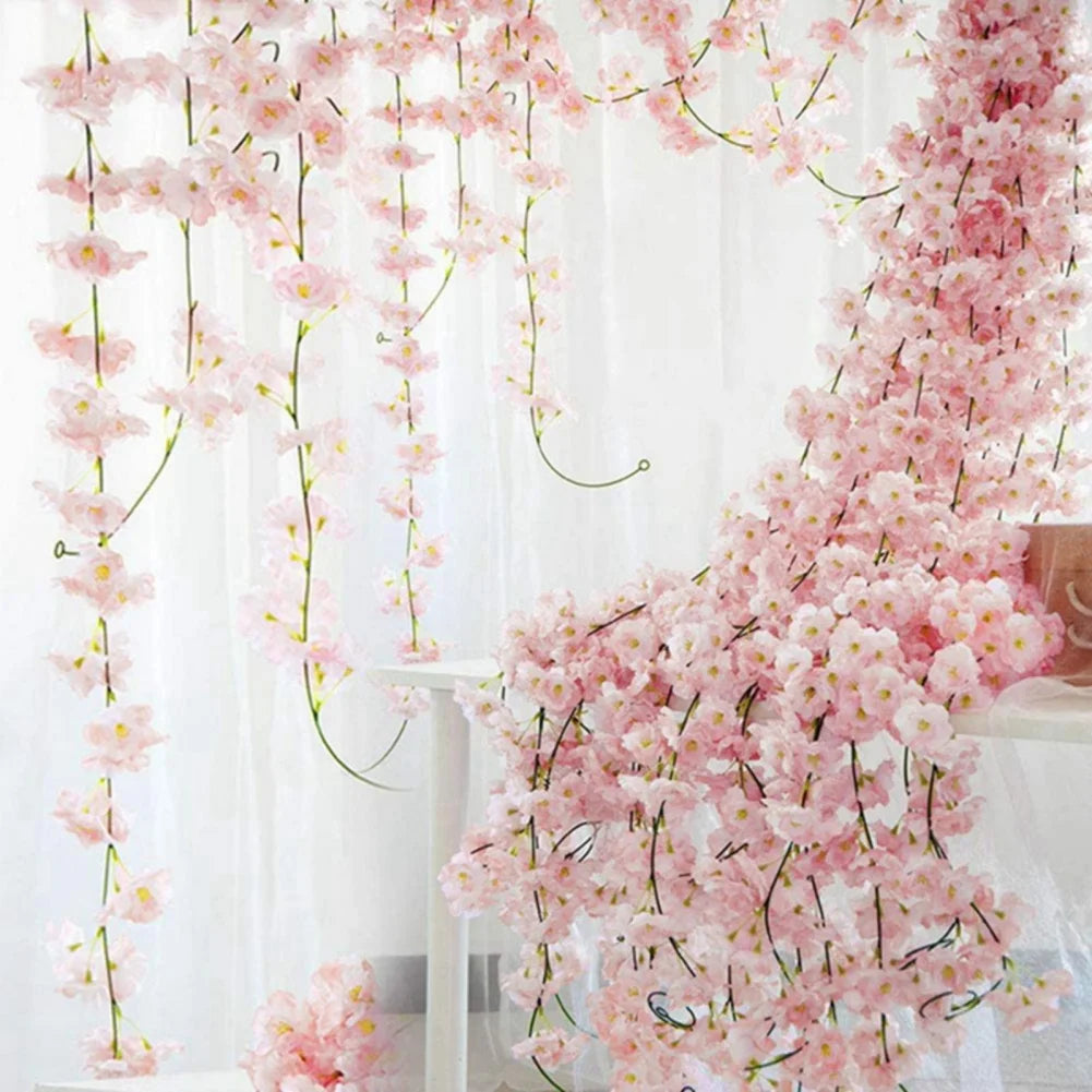 180Cm Artificial Sakura Vine: Wedding and Home Decor, Fake Flower Decoration for Wall Hanging