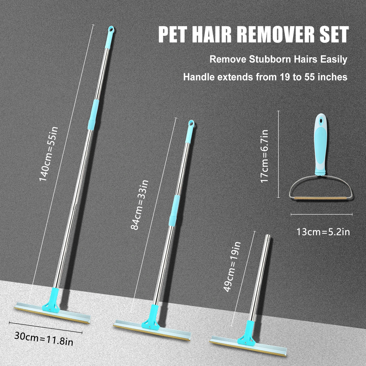 Pet Hair Remover Set – Adjustable Long-Handle Carpet Rake &amp; Lint Brush