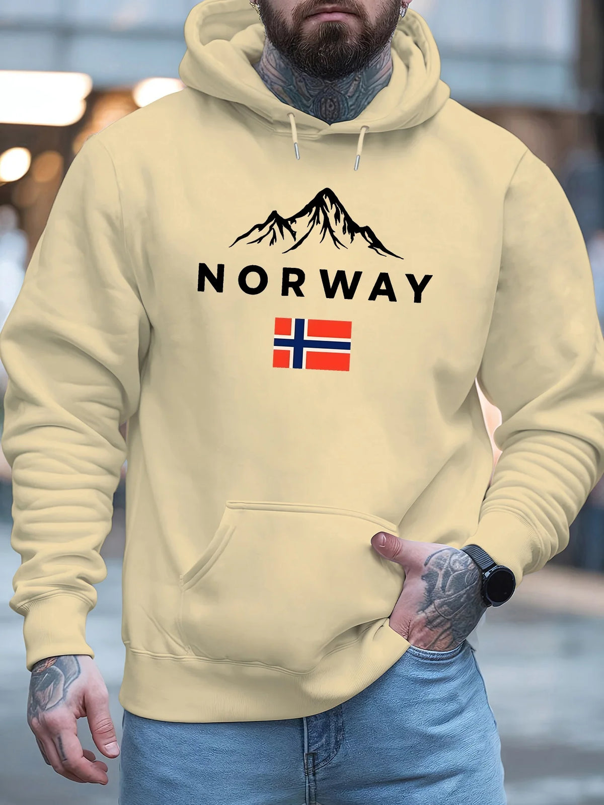 Norwegian Letter Print Hoodie for Men and Women, Casual Hip Hop Sweatshirt, Outdoor Workout Streetwear, Autumn Winter Pullover