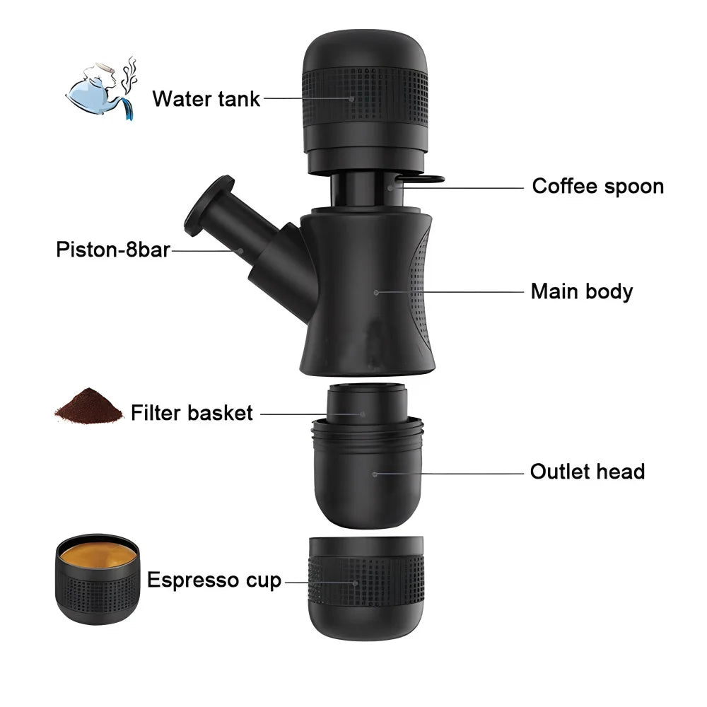 Portable Mini Hand Pressure Coffee Machine: Handheld Espresso Maker for Home and Travel