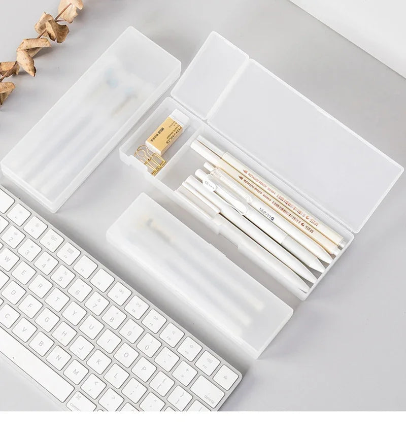 Matte Transparent Pencil Cases - Frosted Plastic Box for School and Office Supplies