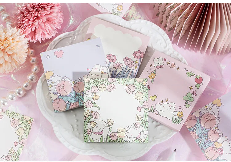 Mr. Paper 100pcs Square Memo Pad - Fresh Floral Decoration for Notes