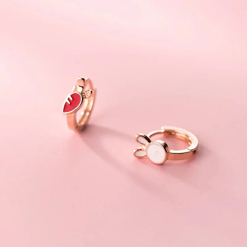 Silver Cute Rabbit Heart Hoop Earrings for Girls and Women, Baby Princess Huggie Earrings, Elegant Fashion Jewelry Gift