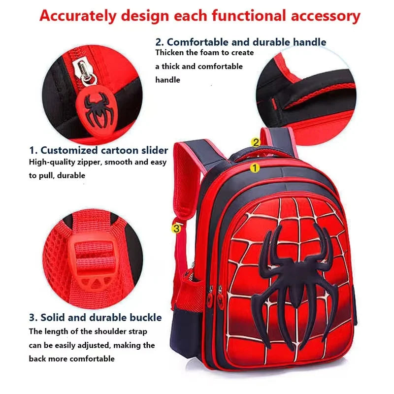 Spider King Kids Backpack - Waterproof Nylon, Large Capacity for Ages 2-16