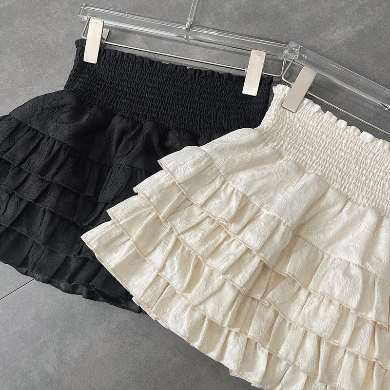 Streetwear Y2K Ruffled Mini Skirt: High Waist Lace A-Line Skirt for Summer Kawaii Fashion