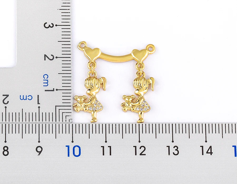 Nidin Gold-Plated Mom and Daughter Pendant Necklace with Cubic Zirconia, Elegant Mother's Day Jewelry Gift