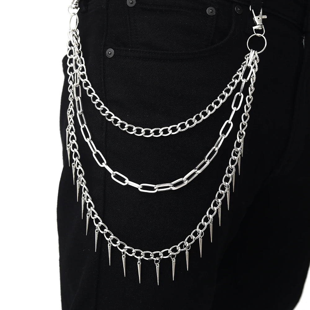 Layered Pants Chain – Spiked Pocket Chain for Men and Women, Punk Rock Goth Accessories