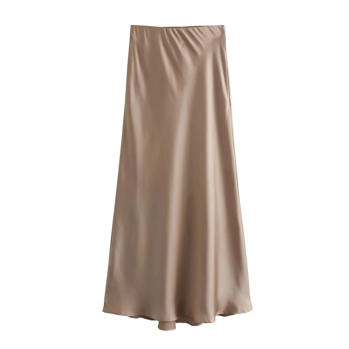 Women&#39;s Flowing Satin Midi Skirt: Vintage High-Waist Flared Hem Design