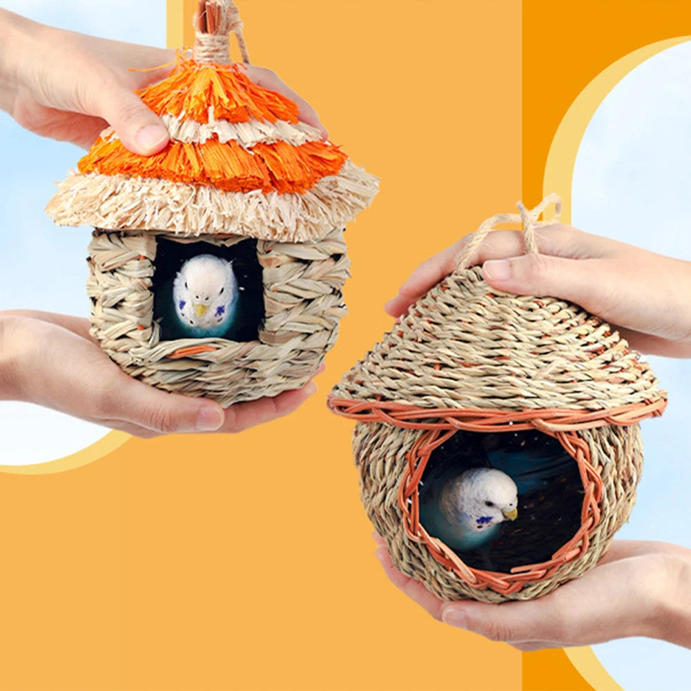 Hand-Woven Grass Bird Nest – Cozy House for Parrots, Canaries &amp; Lovebirds