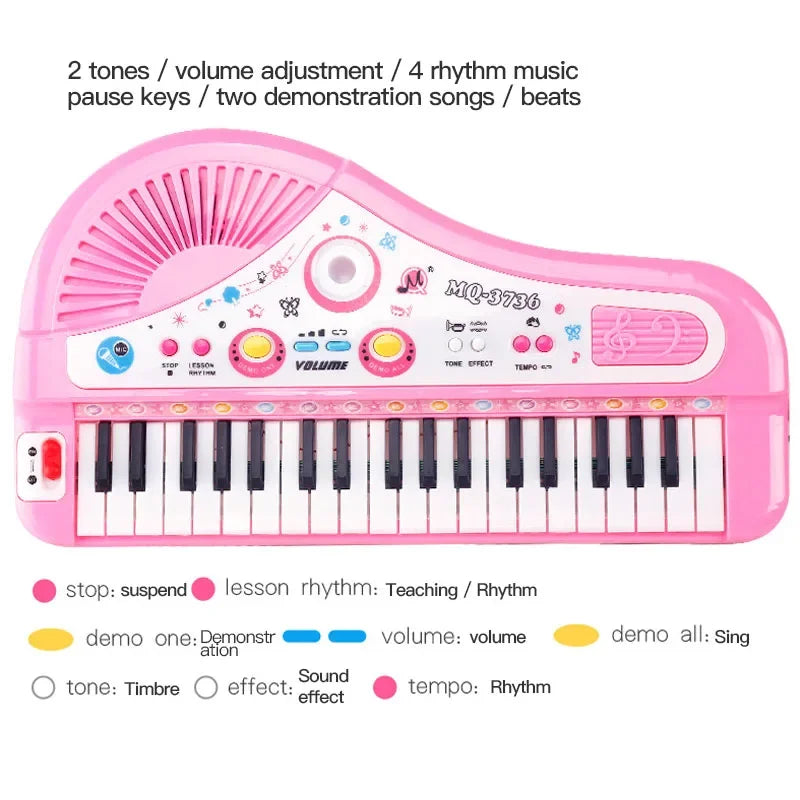 Kids Electronic Piano Keyboard - 61/37 Keys with Microphone