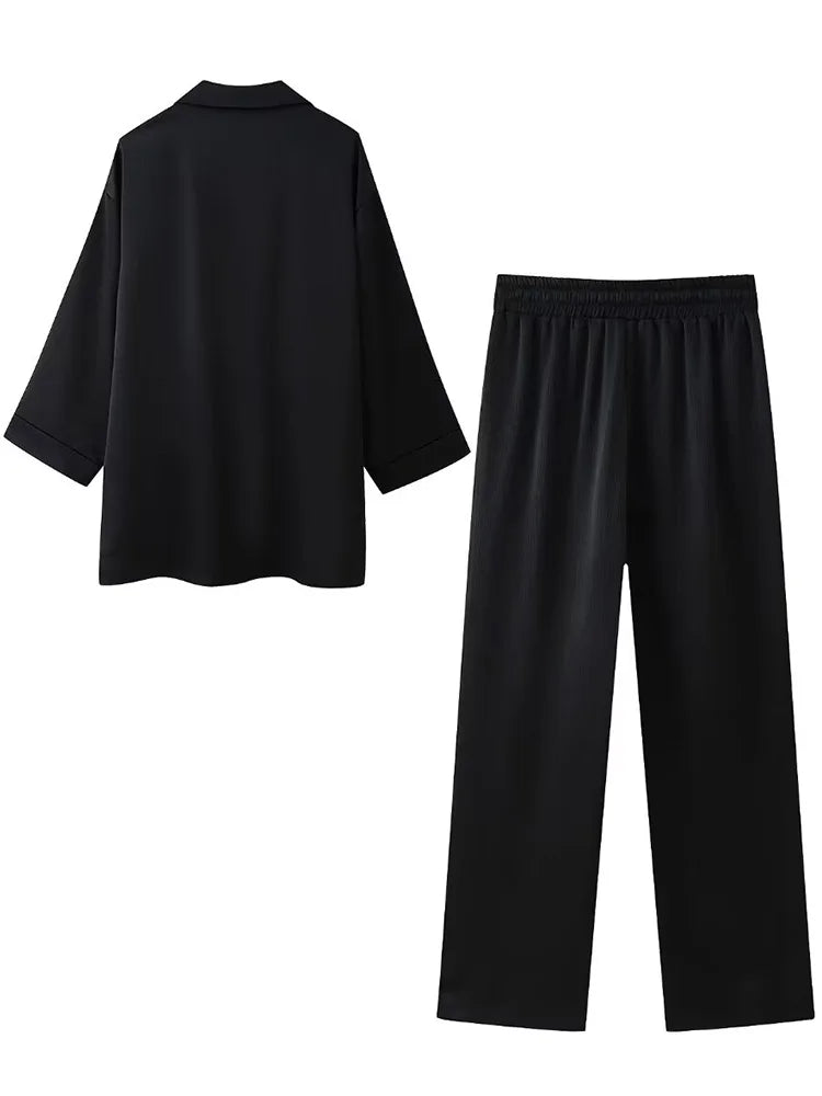 Willshela Women&#39;s 2-Piece Set: Double-Breasted Blazer &amp; Vintage Elastic Waist Trousers