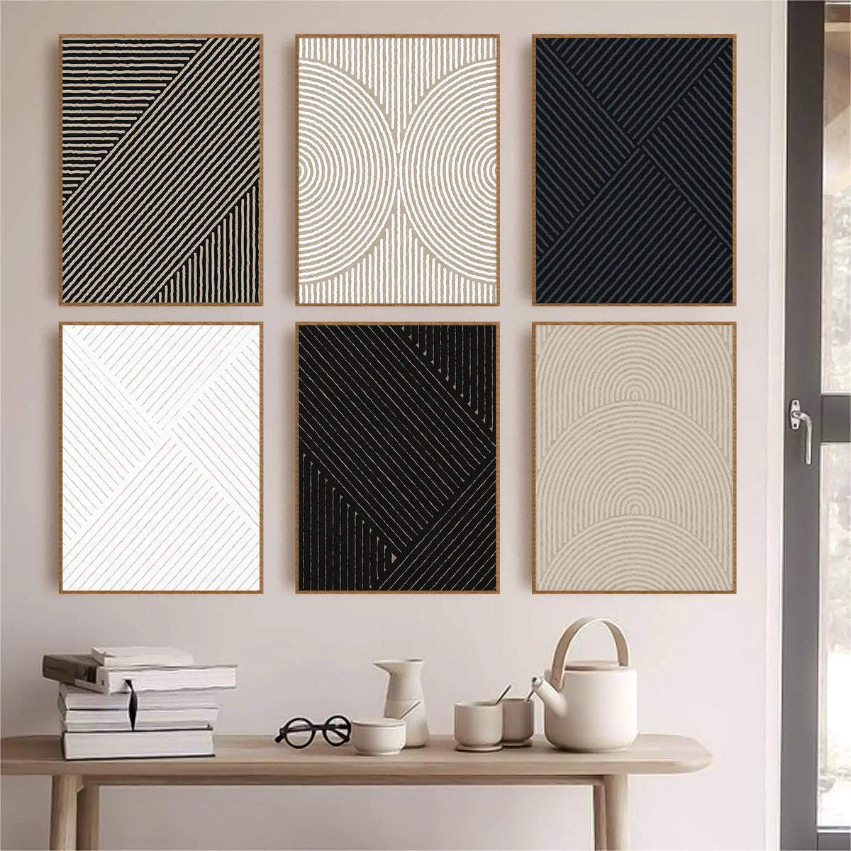 Modern Neutral Abstract Canvas Poster: Black and Beige Bohemian Wall Art for Home Decor