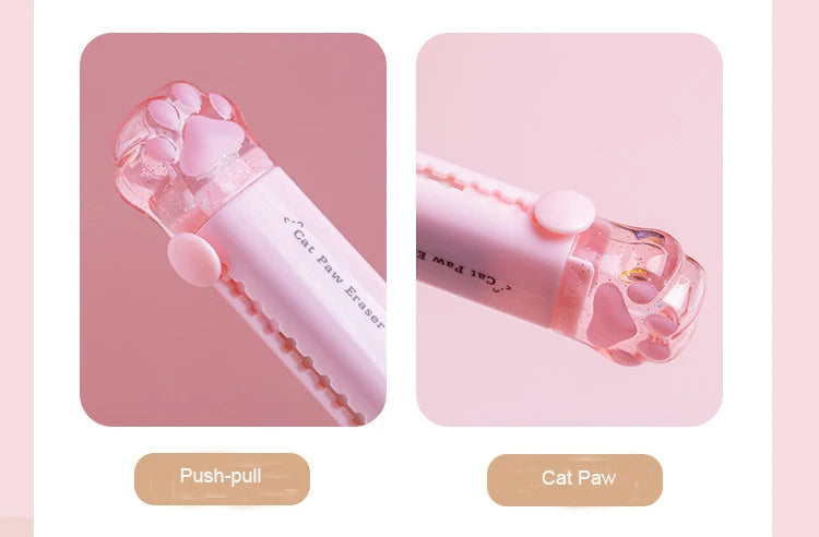 Kawaii Cat Paw Push-Pull Rubber Eraser - Creative Correction Tool for Students