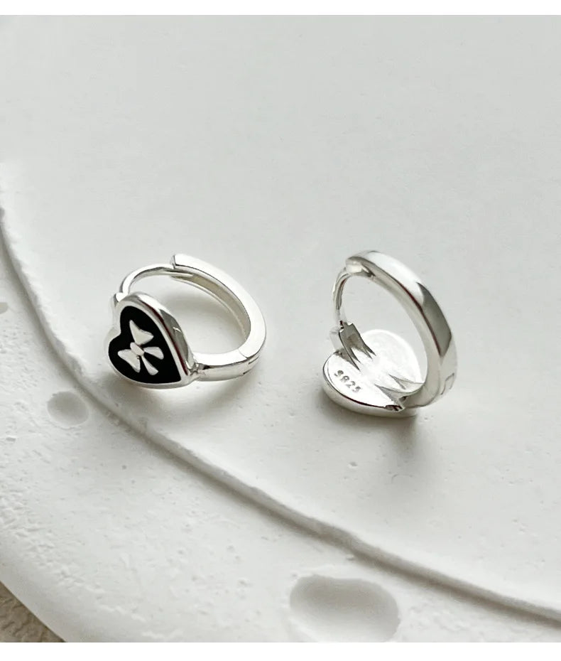Silver Heart Butterfly Bow Hoop Earrings for Women, Elegant Korean Style Minimalist Fashion Jewelry
