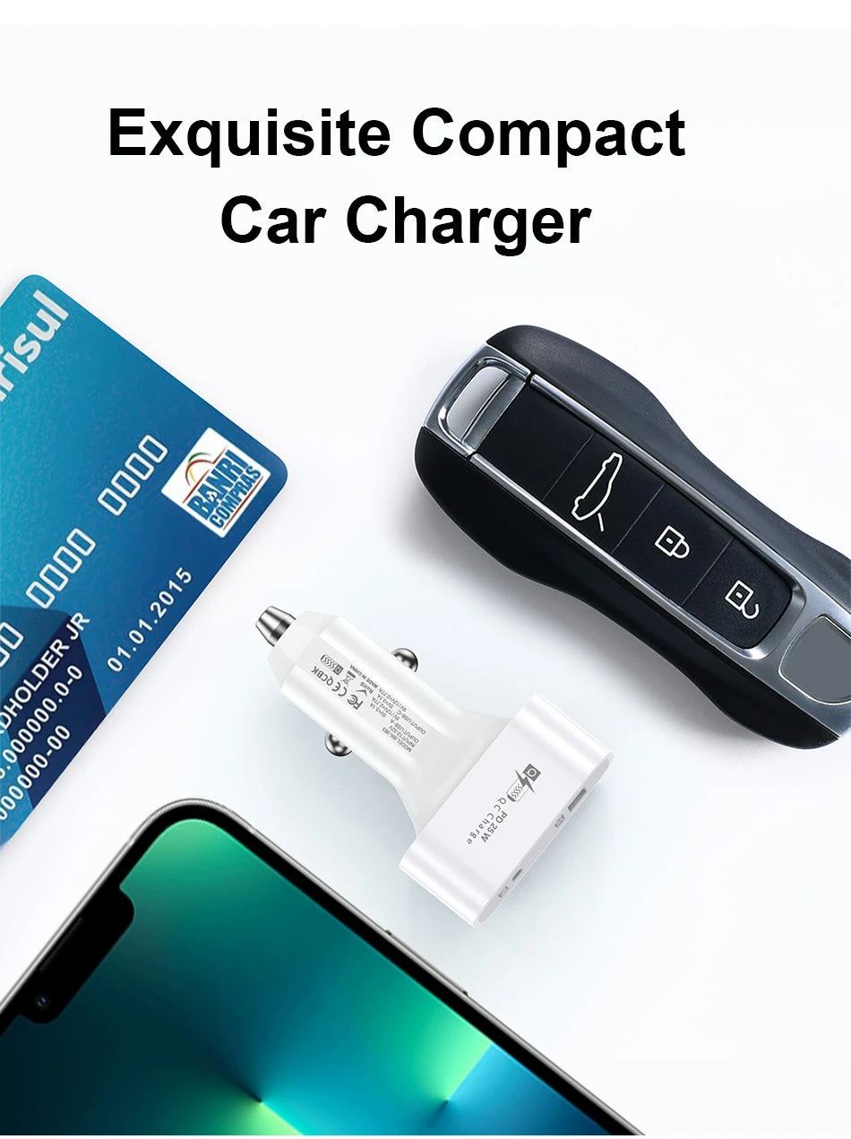 USLION 25W USB-C Car Charger – Quick Charge QC3.0, PD3.0 Fast Charging for iPhone 14, Samsung, Xiaomi