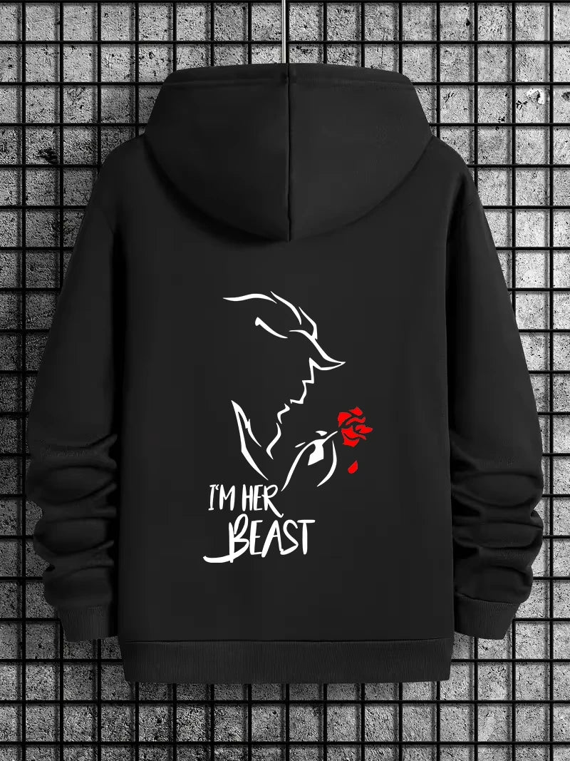 Love Print Fleece Hoodie for Men and Women, Casual Long Sleeve Pullover, Streetwear Autumn Winter Couple Sweatshirt