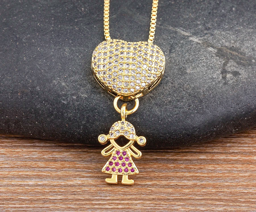 Nidin Luxury Crystal Zircon Heart Pendant Necklace for Girls and Boys, Romantic Inlaid Design Fashion