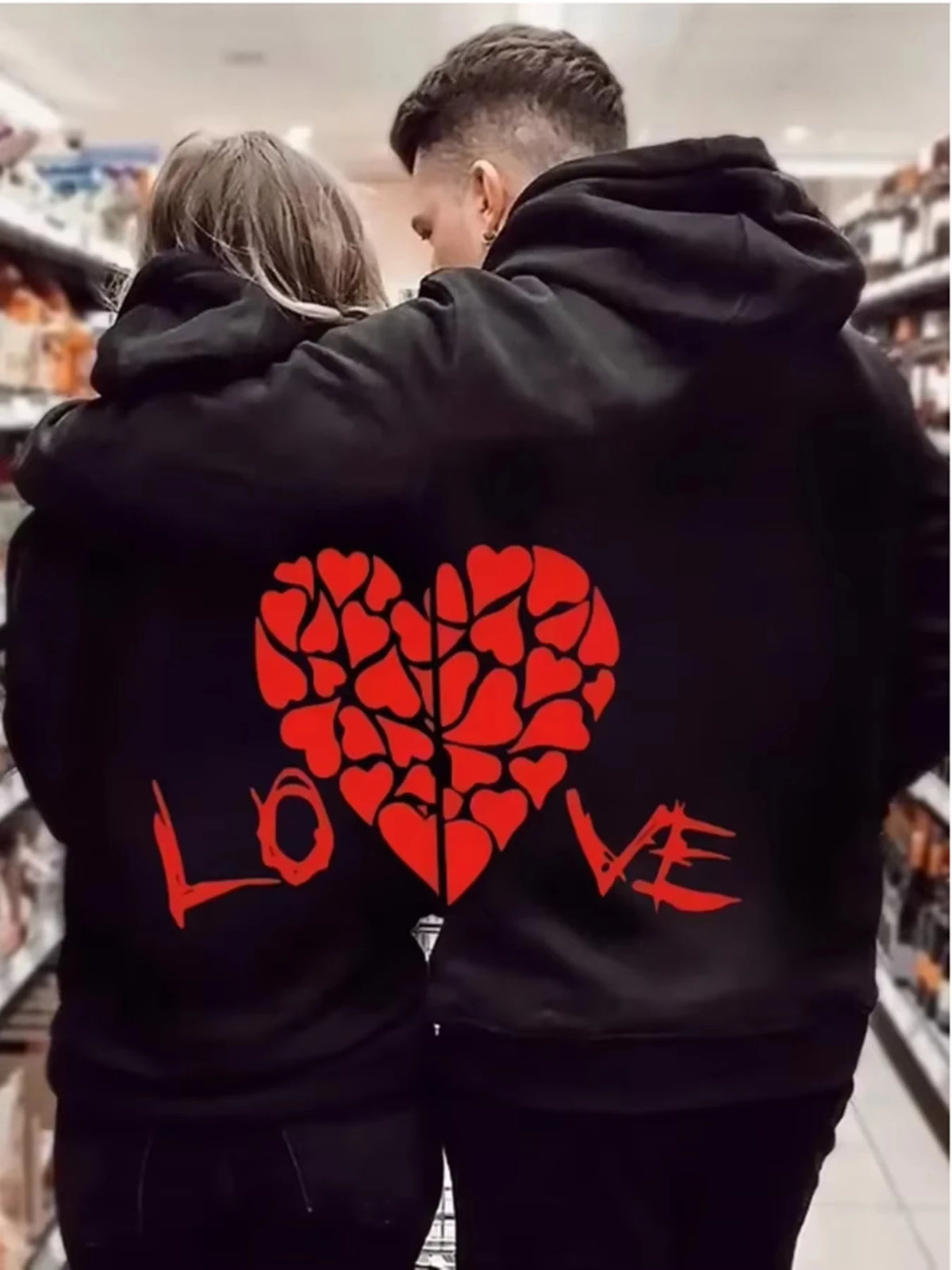 Love Print Fleece Hoodie for Men and Women, Casual Long Sleeve Pullover, Streetwear Autumn Winter Couple Sweatshirt