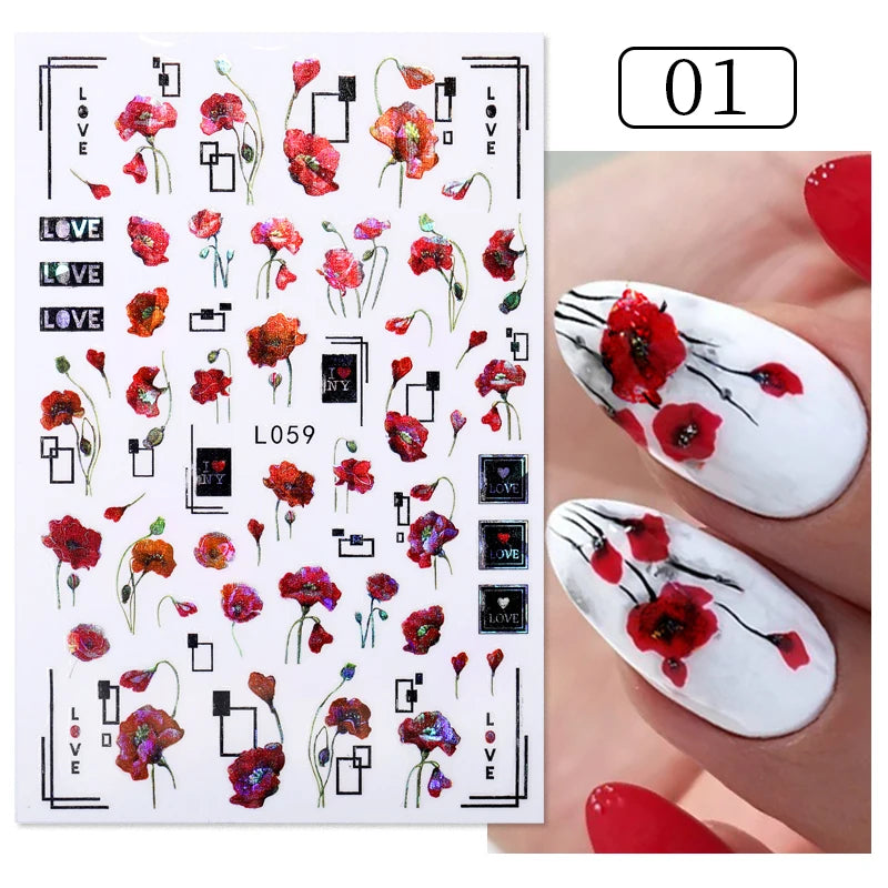 Succulent Plants 3D Nail Sticker - Spring Floral DIY Decoration