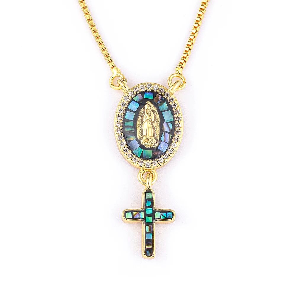 Nidin Fashion Gold-Plated Virgin Mary Cross Pendant Necklace for Women and Men, Religious Charm Jewelry